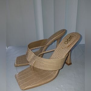 EGO Beige Croc-Embossed Heels